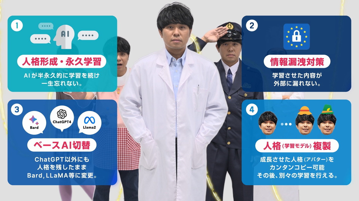 さらば青春の光が出演する「AiBC」WebCMのワンシーン。
