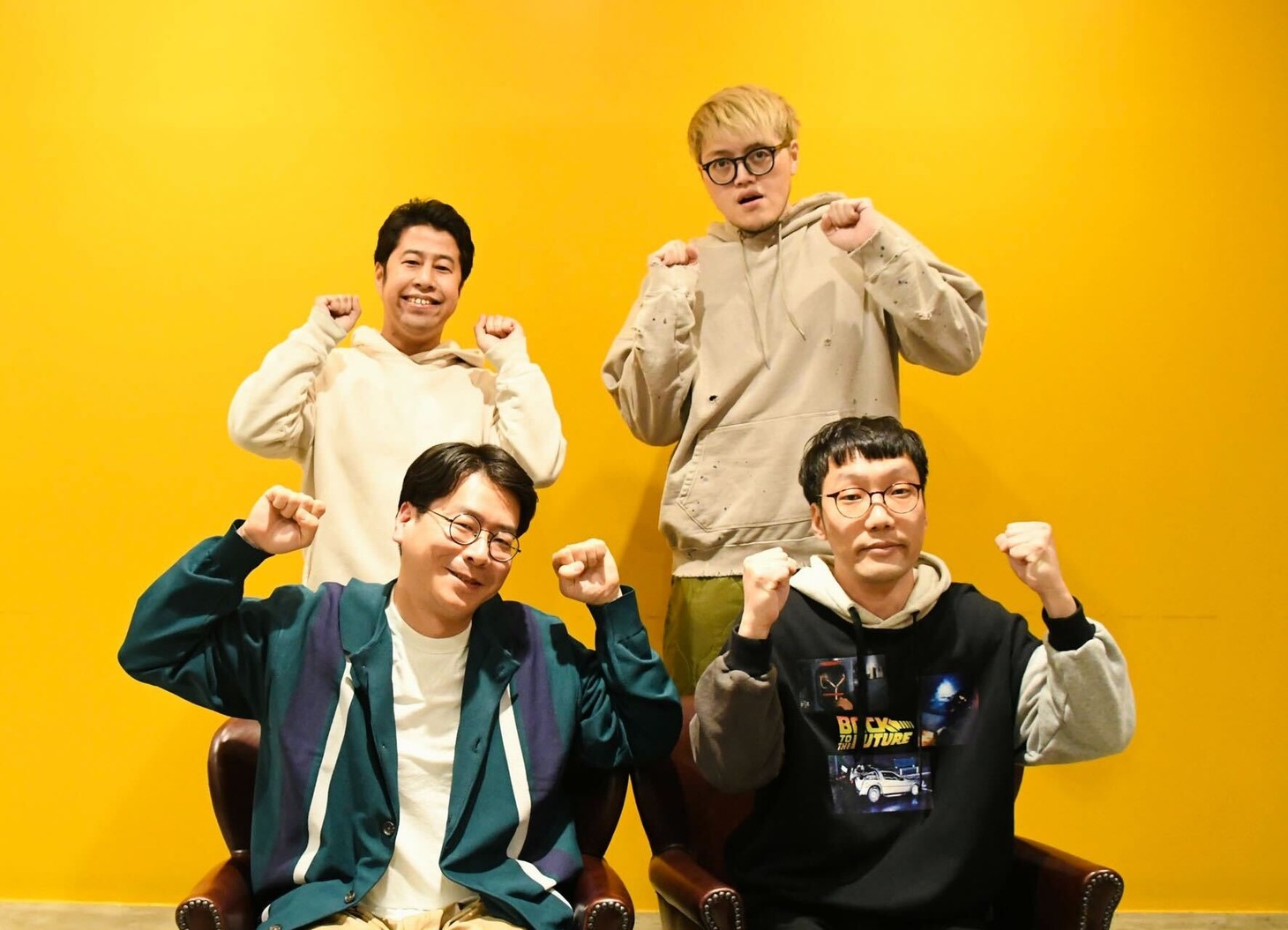左から男性ブランコ浦井、ウエストランド井口、飯塚大悟、男性ブランコ平井。