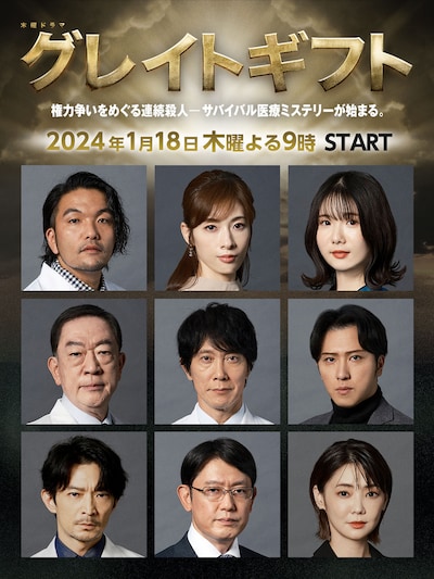 ドラマ「グレイトギフト」の新たな出演者。見取り図・盛山は病理医の伊集院薫を演じる。