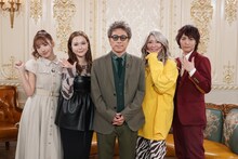 「THE 的中王 2024」に出演する（左から）三上悠亜、村重杏奈、ロンドンブーツ1号2号・田村淳、ぱーてぃーちゃん・金子きょんちぃ、ぱーてぃーちゃん・すがちゃん最高No.1。