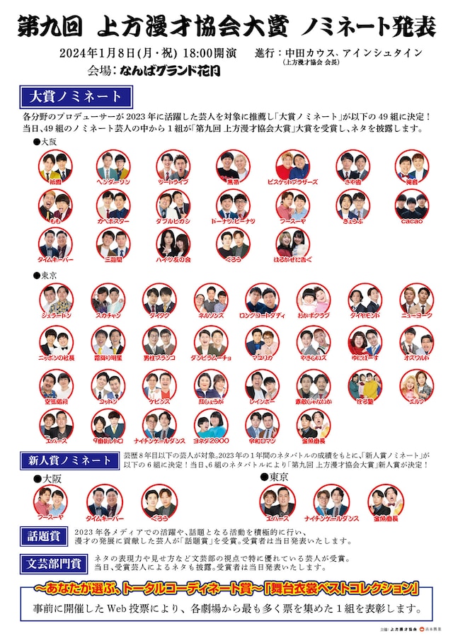 「第九回上方漫才協会大賞」ノミネート芸人