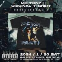 ポップアップで販売されるMC TONYのTシャツ（ステッカー付）は6600円。