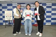 左からバッファロー吾郎Aに似た市村記者、友近、中川家・礼二に似たマネージャー。