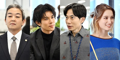 金曜ドラマ「不適切にもほどがある！」第2話ゲスト。左から宮崎吐夢、柿澤勇人、板倉俊之（インパルス）、トラウデン直美。(c)TBS