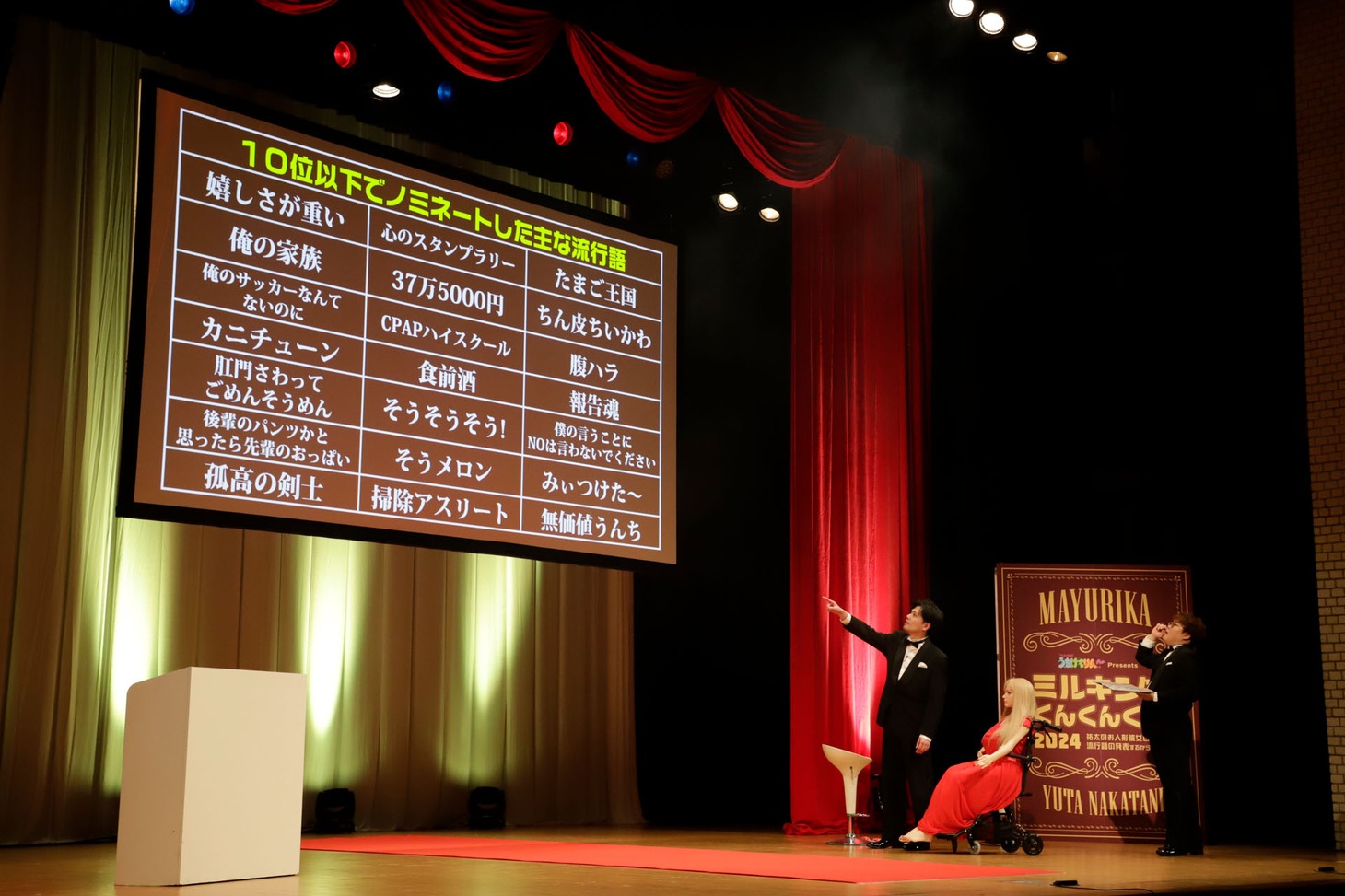 10位以下でノミネートされた主な流行語。（写真提供：吉本興業）