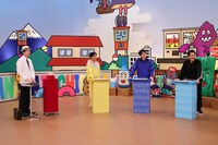 左からかまいたち濱家、博多華丸・大吉、千原ジュニア。(c)関西テレビ