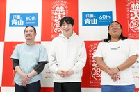 囲み取材に応じた（左から）笑い飯・西田、麒麟・川島、ロバート秋山。（写真提供：吉本興業）