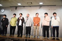 左から中村元樹、ライス田所、サルゴリラ児玉、サルゴリラ赤羽、しずるKAƵMA、ライス関町、しずる村上。