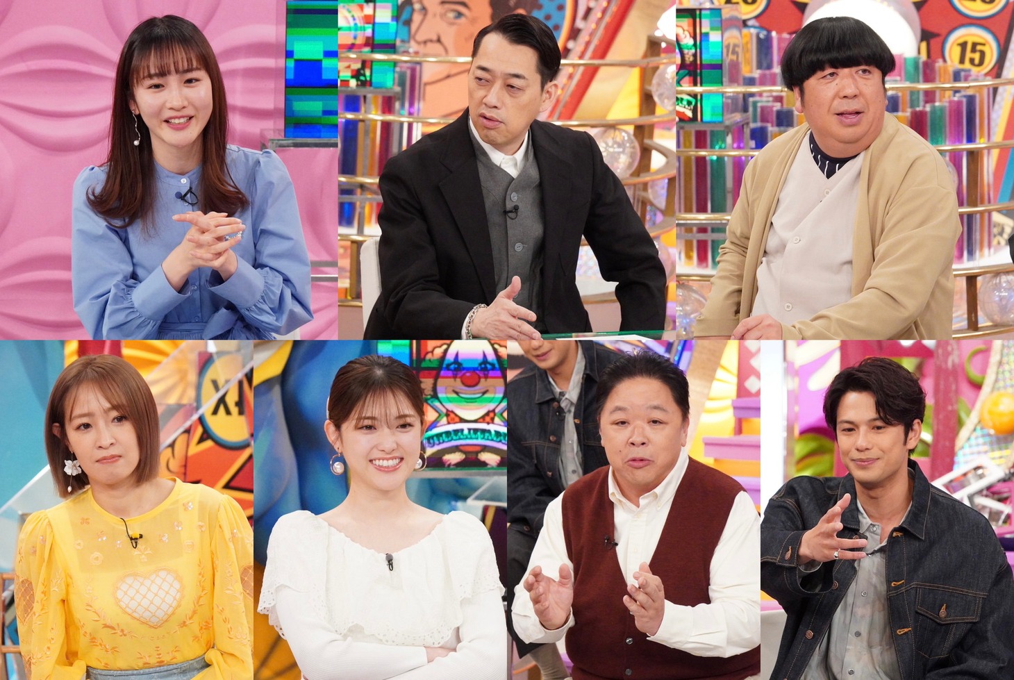 「奇跡体験！アンビリバボー」に出演する（上段左から）岸本理沙アナ、バナナマン、（下段左から）大沢あかね、松村沙友理、伊集院光、森崎ウィン。(c)フジテレビ