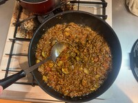 混ぜて、煮込む。