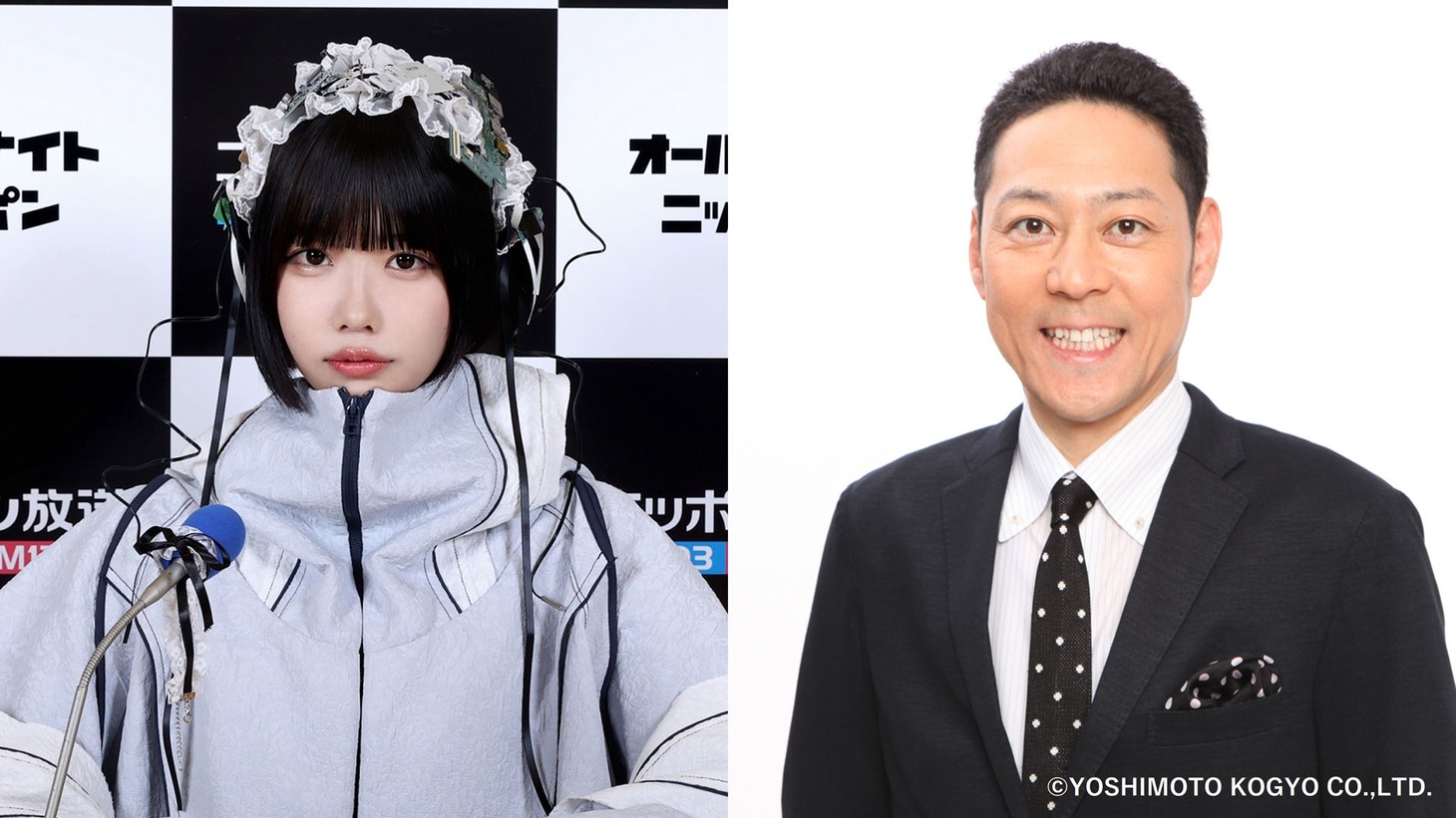 あの（左）、ゲストの東野幸治（右）。