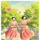 真造圭伍、中杉通りにコスモスと浮かぶ阿佐ヶ谷姉妹を描く