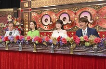 「Qさま!!」MC陣の（左から）さまぁ～ず三村、優香、高山一実、さまぁ～ず大竹。(c)テレビ朝日