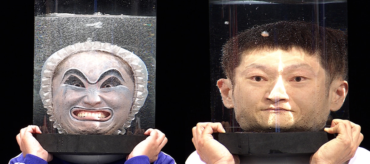 「千鳥の鬼レンチャン400ｍ走＆息止めガマン」で息止め我慢対決を繰り広げる（左から）キンタロー。、ザブングル加藤。(c)フジテレビ