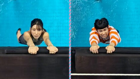 「崖っぷち耐久ダービー」に臨む（左から）大田理裟、ビックスモールン・チロ。(c)TBS