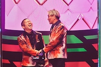 「THEゴールデンコンビ」に挑むスリムクラブ真栄田とハライチ澤部。