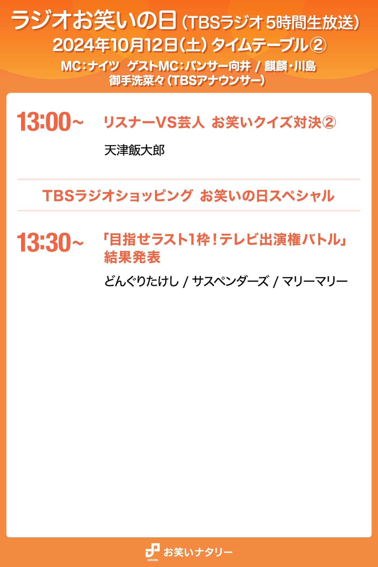 「ラジオお笑いの日」タイムテーブル②