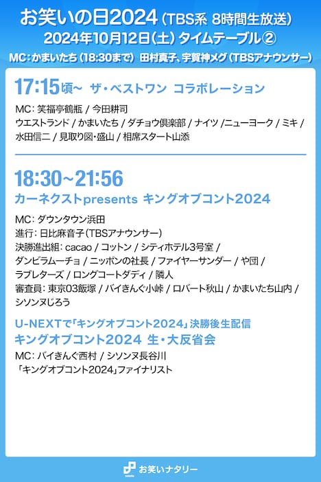 「お笑いの日2024」タイムテーブル②