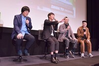 「鬼のドッキリで涙」の全話配信記念イベントに登壇した東京03とオークラ（右端）