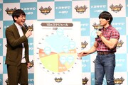 「モンスターハンターNow」の新CM発表会で共演する麒麟・川島、かけおち・青木マッチョ