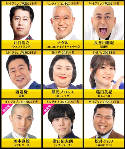 「日本で一番早いお笑いバトル！フットンダ王決定戦2025」本戦に出場する、ウエストランド井口、コロコロチキチキペッパーズ・ナダル、錦鯉、紅しょうが、ラブレターズ、令和ロマン・松井ケムリ