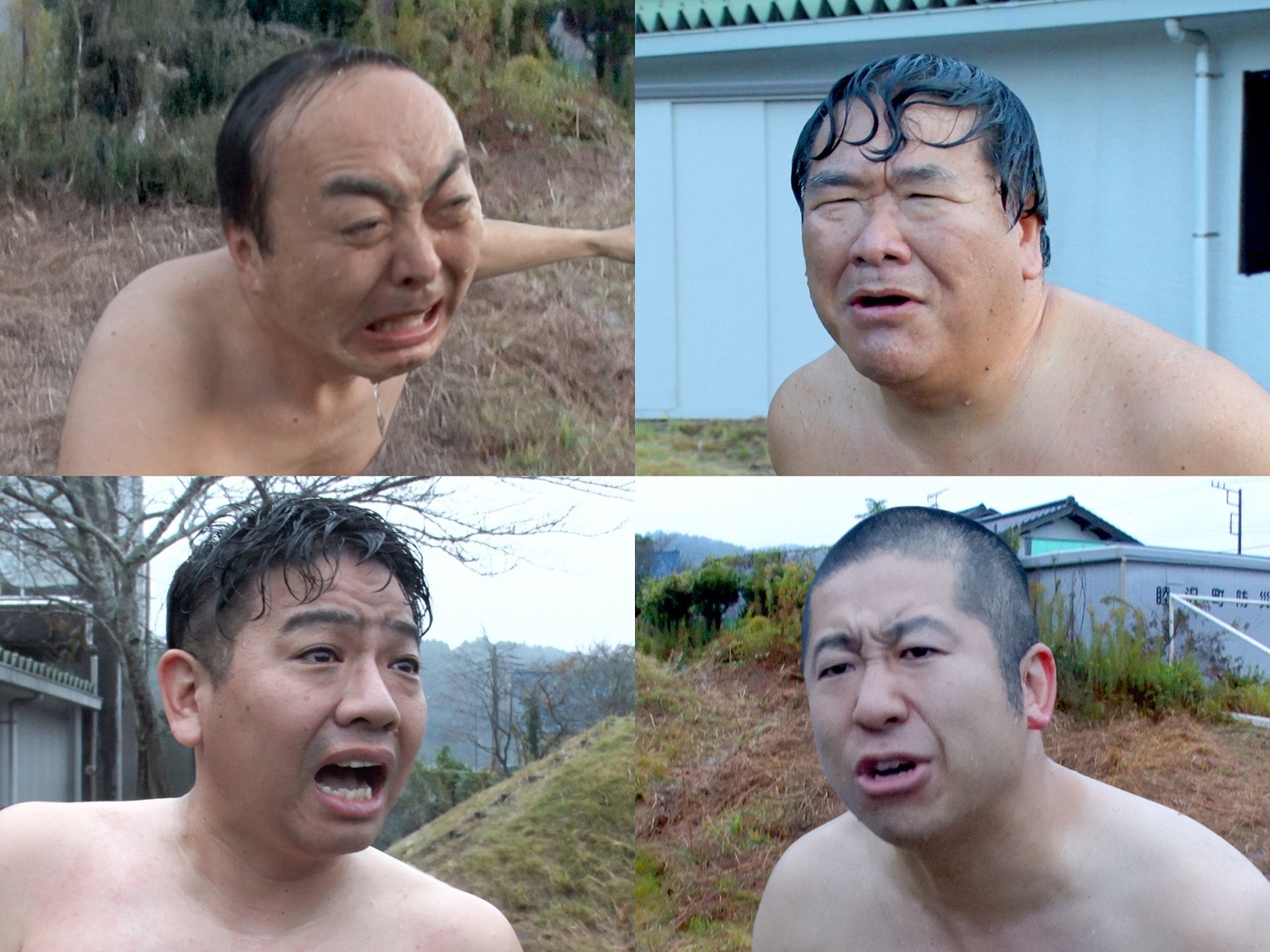“ドッキリ四天王”の、上段左からアンガールズ田中、カンニング竹山、下段左から、ミキ昴生、ハライチ澤部