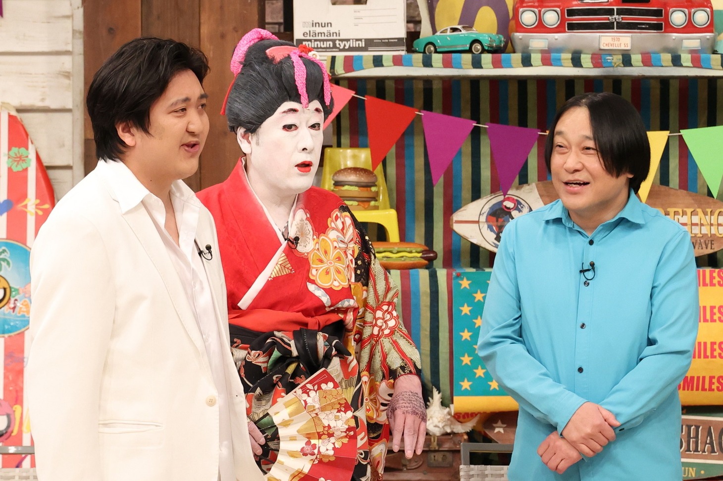 「お笑い向上委員会」に出演する（左から）カカロニ栗谷、コウメ太夫、永野