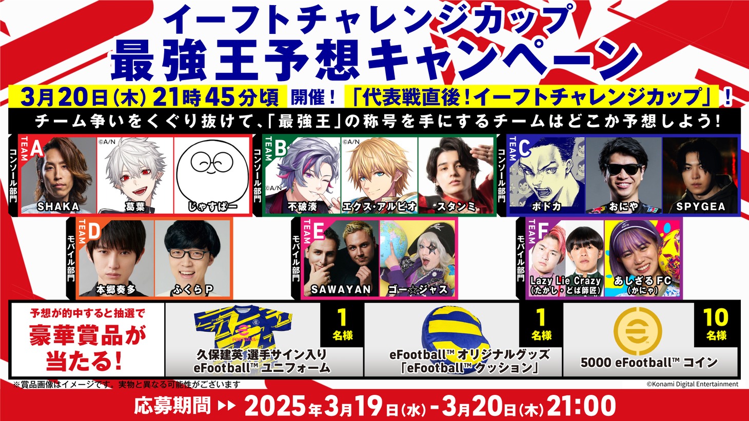 「代表戦直後！イーフトチャレンジカップ」予想キャンペーンのイメージ