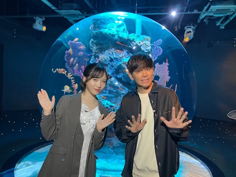 神戸の水族館・アトアを訪れるますだおかだ岡田と小栗有以