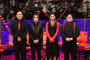 「世界で一番怖い答え」に出演する（左から）くりぃむしちゅー有田、鬼龍院翔、みちょぱ、タイムマシーン3号・関