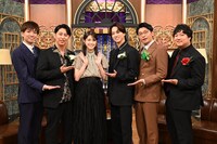 「トーク★ハンサム」出演者。左から河井ゆずる、屋敷裕政、松村沙友理、寺西拓人、新山、兎。