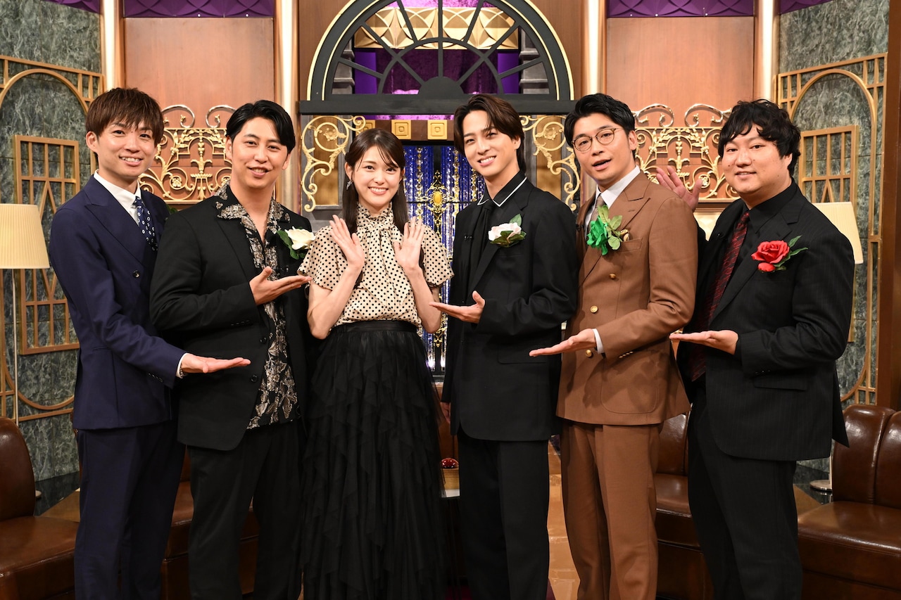左からアインシュタイン河井、ニューヨーク屋敷、松村沙友理、さや香・新山、ロングコートダディ兎