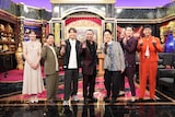 左から渡邉結衣アナウンサー、ウエストランド井口、品川庄司・品川、千鳥・大悟、キングコング西野、九条ジョー、バッテリィズ・エース