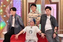 即興コントに挑戦するぱーてぃーちゃん信子、レインボー池田、マユリカ阪本、タイムマシーン3号・関