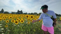 「座間市ひまわりまつり」でひまわり畑をウォーキングするバナナマン日村