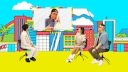 麒麟・川島(左)がMCを務め、みちょぱ、シソンヌ長谷川(右)が出演する「アナタは知らない…ギョーカイ知名度100%?さん」のワンシーン