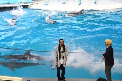 イルカに水をかけられる真空ジェシカ