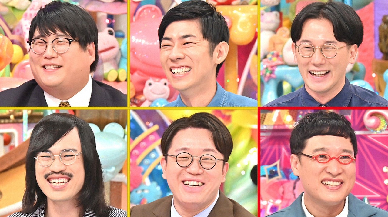 「アメトーーク！」の「ハガキ職人芸人」回に登場する（上段左から）ブティックあゆみ、トンツカタン森本、ザ・マミィ林田、（下段左から）ジョックロック福本、ママタルト檜原、MC側ゲストの南海キャンディーズ山里