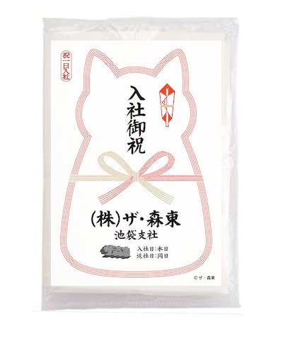 研修参加者に配られる「（株）ザ・森東 池袋支社 オリジナルポケットティッシュ」