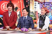 左から、ぱーてぃーちゃん・すがちゃん最高No.1、爆笑問題・田中、久本雅美