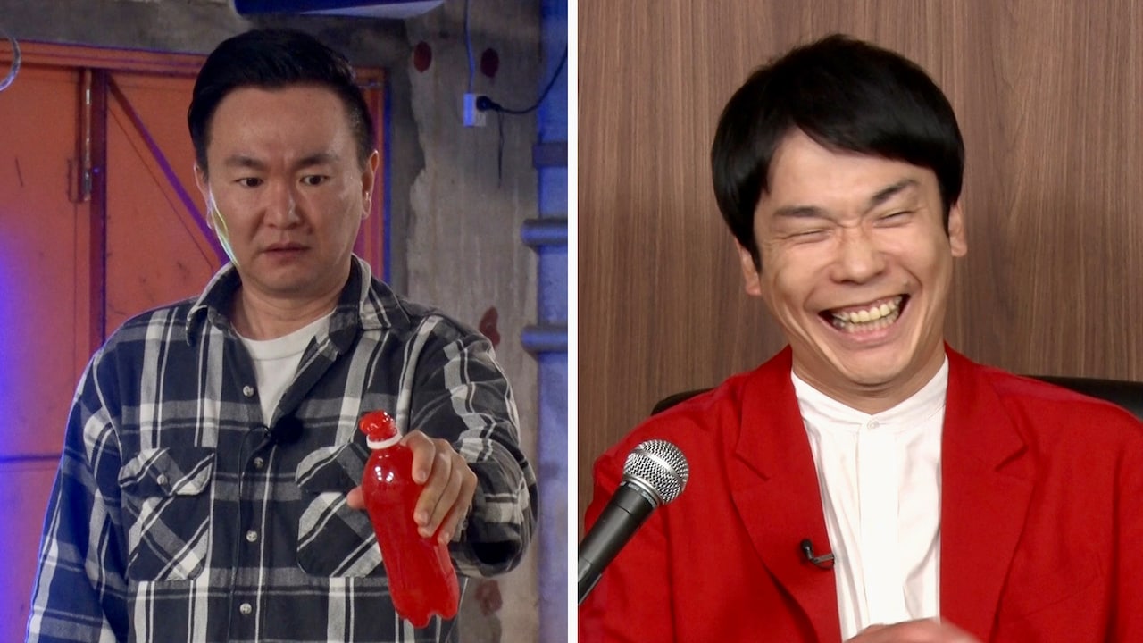 かまいガチ」で密室に捕らえられたかまいたち山内（左）と、イタズラを