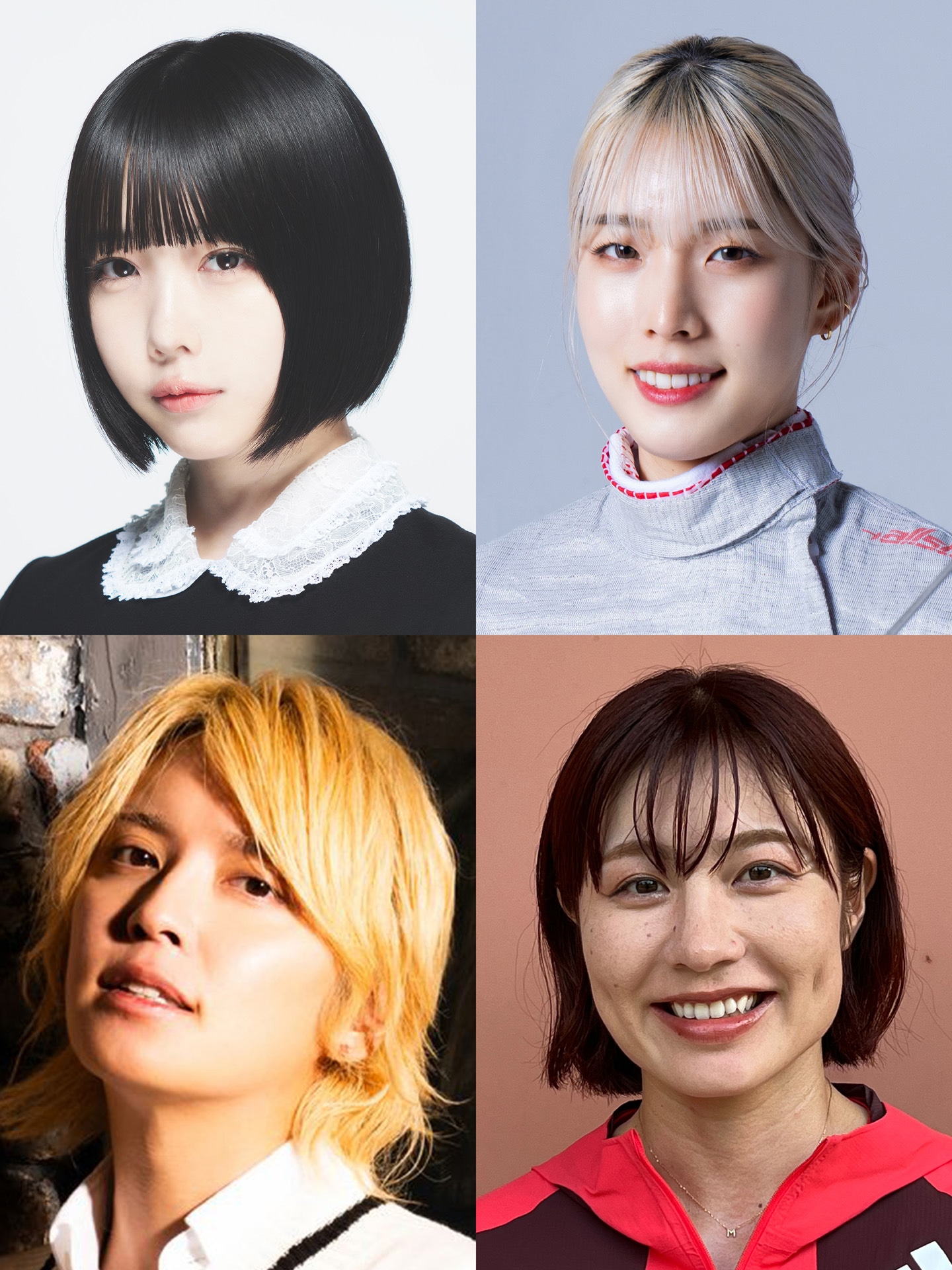 左上から時計回りに、あの、江村美咲、福部真子、手越祐也