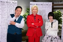 「こんな時代もあったんだ！テレビ欄キング」に出演する（左から）伊集院光、メイプル超合金カズレーザー、あの