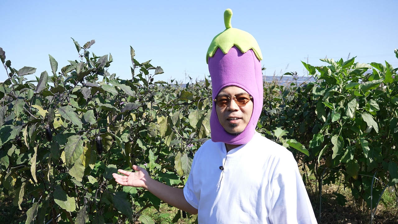 天竺鼠・川原の“本物のナスビの被り物”が商品化　同素材のキーホルダーも販売