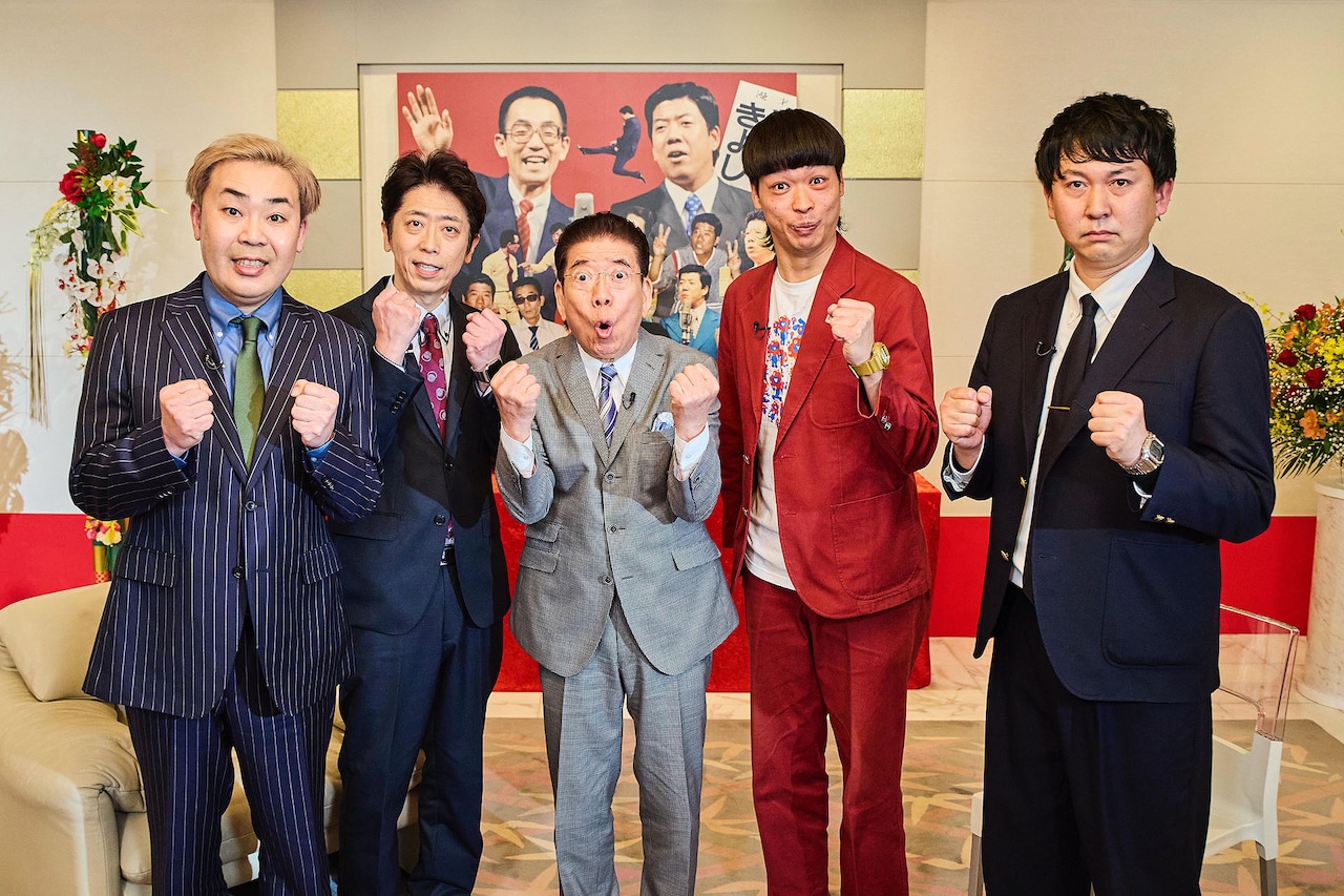 西川きよし（中央）と語るフットボールアワーとバッテリィズ