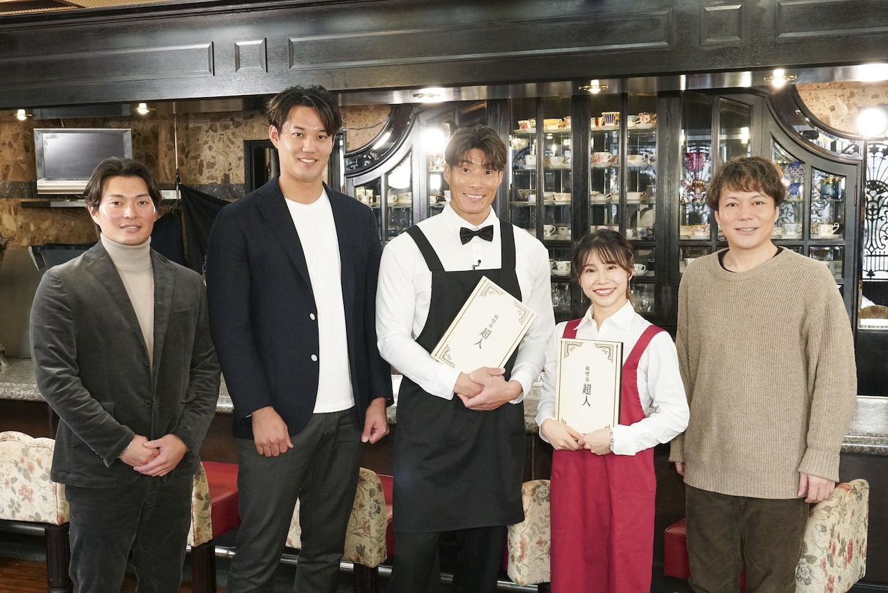 左から北條史也、藤浪晋太郎、糸井嘉男、杉原愛子、シャンプーハット恋さん