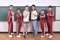 左から、市川九團次、くわばたりえ、なかやまきんに君、目黒蓮、キンタロー。、吉澤閑也