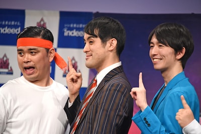 左から、ななまがり初瀬、さすらいラビー中田、真輝志