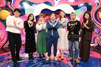 左から藤井貴彦、大沢あかね、磯野貴理子、霜降り明星せいや、ゆうちゃみ、末澤誠也、ヒコロヒー