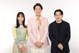 新番組「SUNDAYブレイク.」に出演する（左から）鈴木唯アナ、谷原章介、オズワルド伊藤